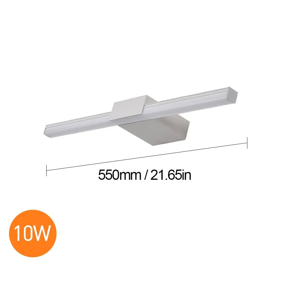 Nordic style bathroom LED mirror headlight in black or white, 40cm-60cm sizes with three lighting modes