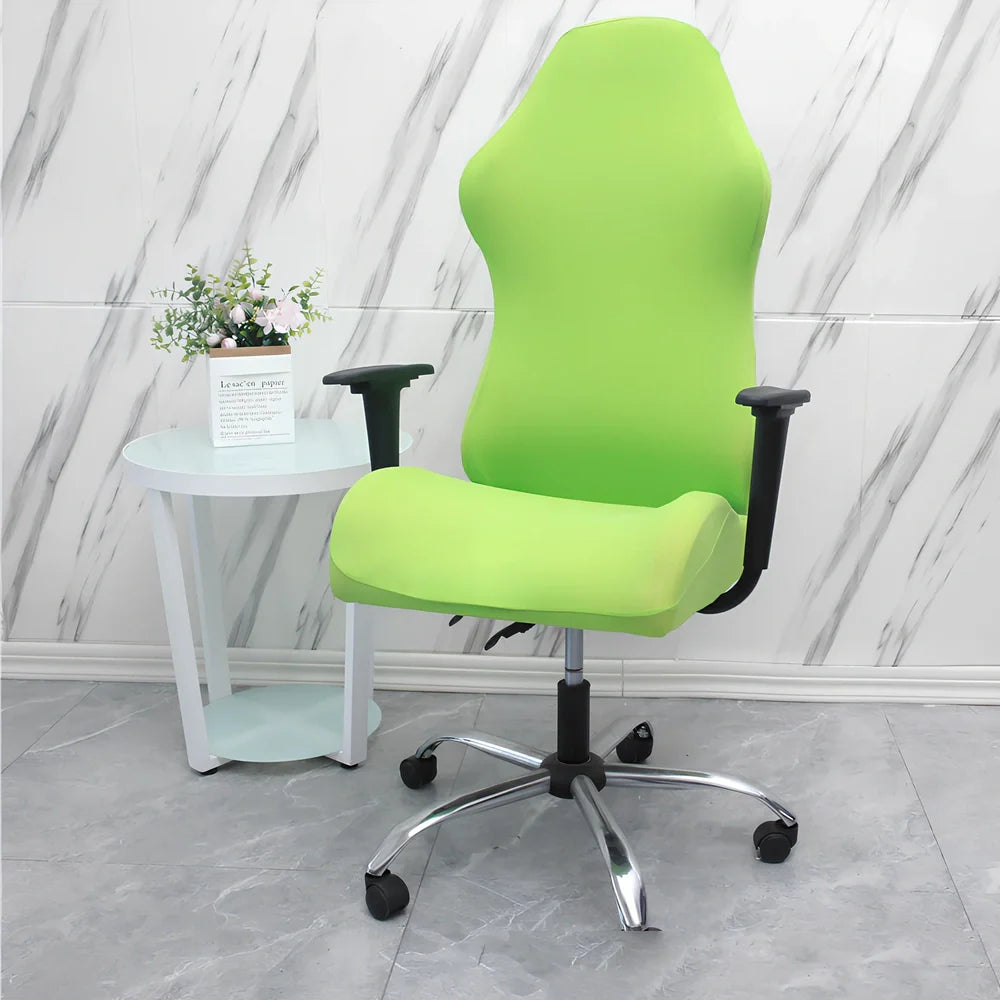 Stretch fabric gaming chair cover in navy blue colour on swivel chair