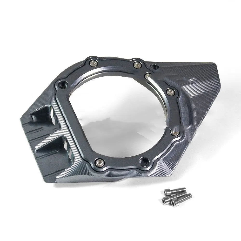 Vespa Primavera clutch intake cover in metallic finish shown on a scooter engine.