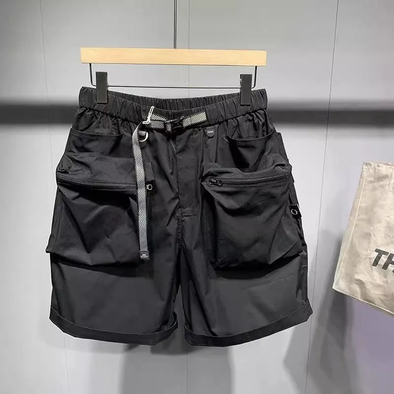 Men's large size loose fit workwear shorts with pockets in black or grey