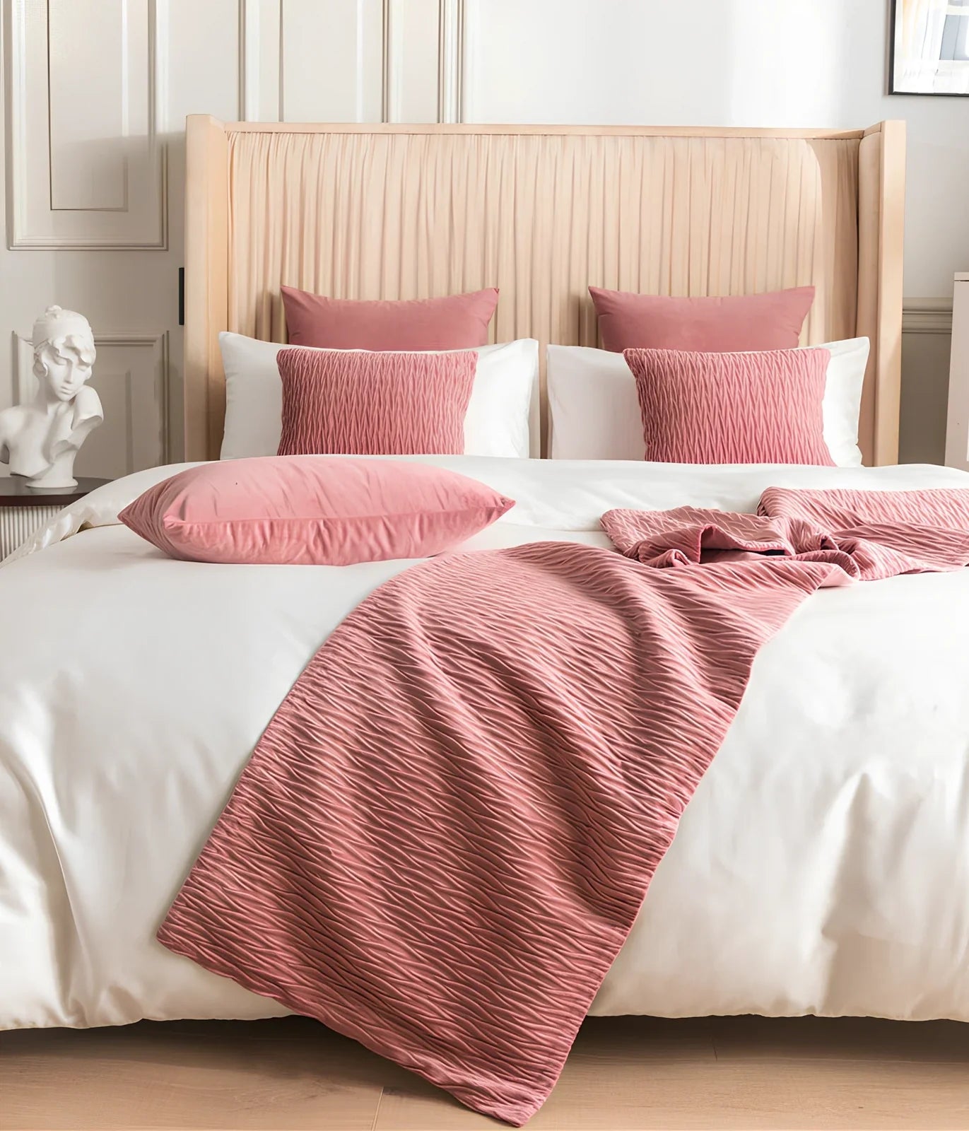 Pure cotton bed flag in various colours showing 45cm width coverage on UK standard bed