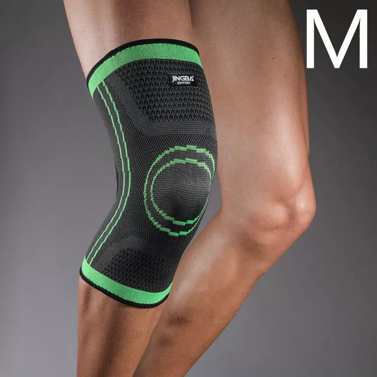 Breathable nylon knee pads for cycling and sports, available in green and orange