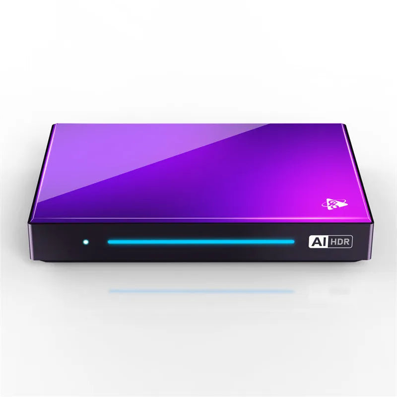 Android eight-core set-top box, 96mm x 16.8mm, with HDMI, Bluetooth, WiFi, remote control and DC power supply