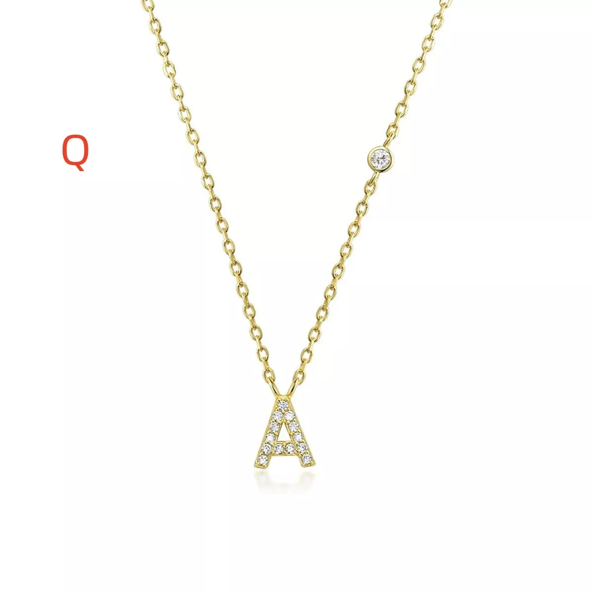 Custom Initial Necklace with sparkling CZ pendant, available in gold or silver finish