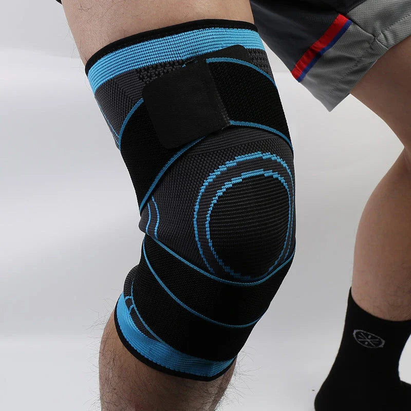Durable sports knee brace with premium materials, 3D weaving technology, and customizable pressure belt design for active lifestyles
