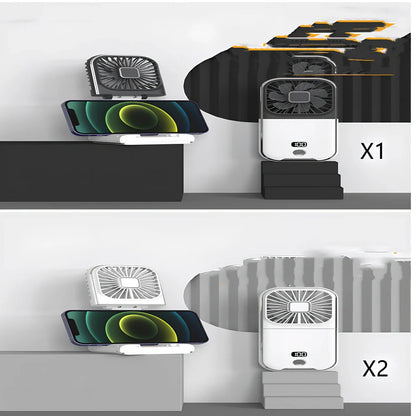 F30Pro folding portable handheld fan in white with digital display, 169x81x20mm size, USB charging, plastic blades for cooling