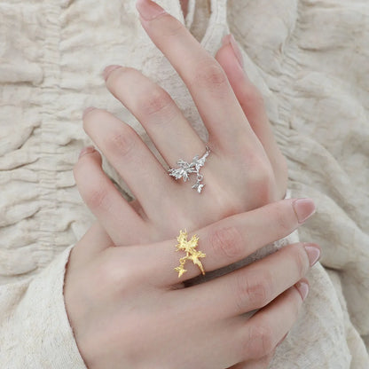 Original design wild butterfly silver ring with adjustable opening, shown in white gold and 18K gold colour options.