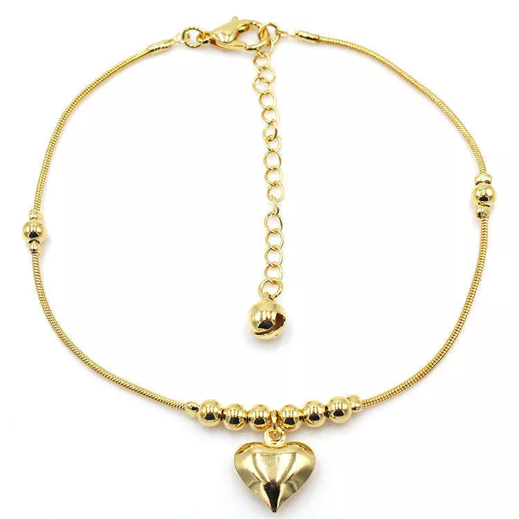 Gothic gold color heart pendant anklet with ball beads for women