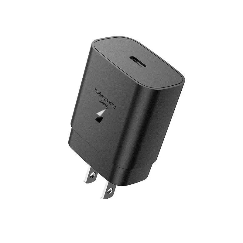 25W PD USB-C fast charger plug for Samsung Note10 S20 S21 S22 in black or white with UK EU US plug options