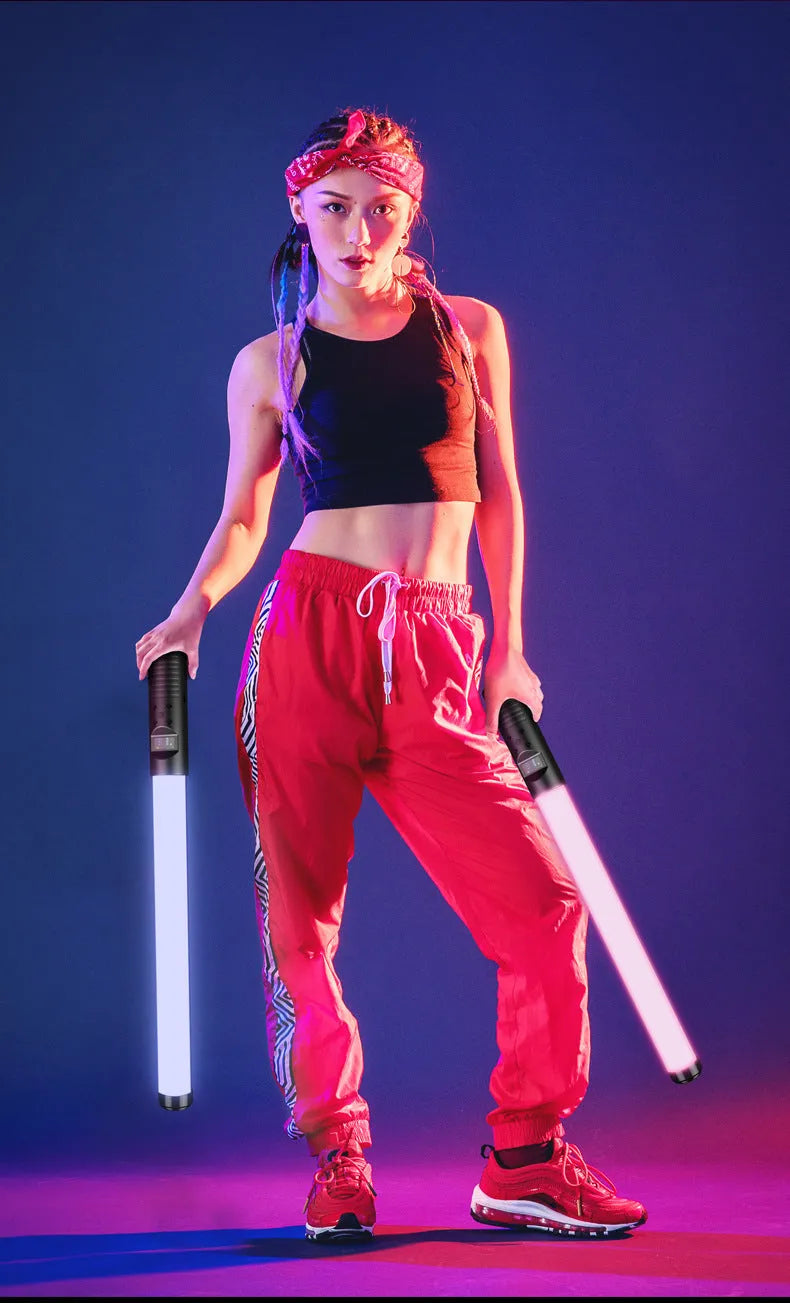 LED Handheld Light Stick Photography Light Adjustable Temperature Ice Light Portable 5V RGB Dimmable Colour Adjustable Brightness USB Black with Remote Control and Storage Bag