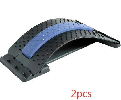 Blue and black waist stretcher massage cushion with 8 heads for lumbar support and infrared therapy