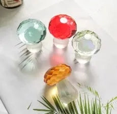 White crystal mushroom decorative sculpture measuring 40mm by 53mm in transparent, light green, red, or yellow colour options