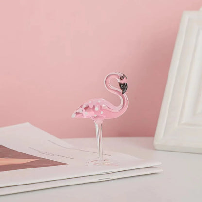 Pink crystal flamingo decorative ornament on table, 15cm tall with modern simplicity design