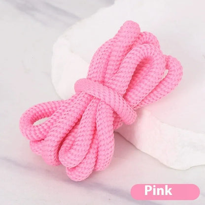 Round braided cotton shoelaces in multiple colours showing width and length options on a white background.