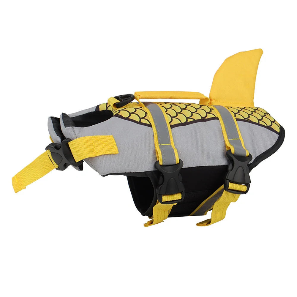 High buoyancy dog swim vest with emergency handle and leash attachment in multiple colors