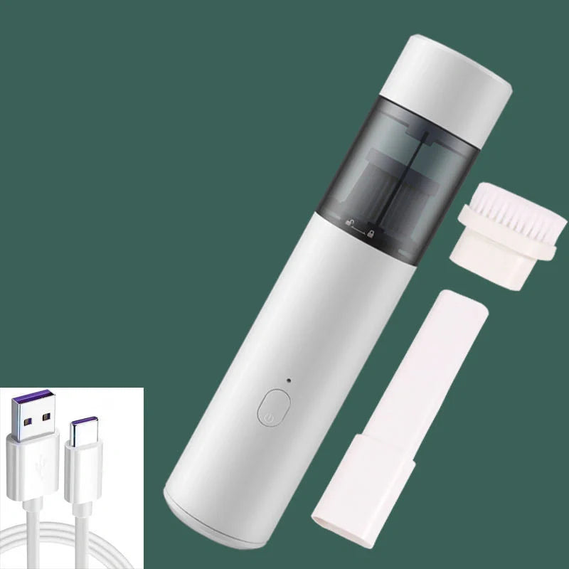 Mini car vacuum cleaner with wireless charging in black and white options