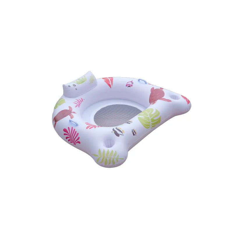 White U-shaped inflatable float with LED lights, dimensions 120x120cm, on water