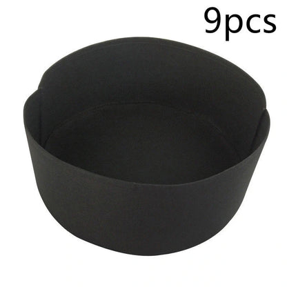Round fabric grow bags for plants with water-retaining felt material in black and green