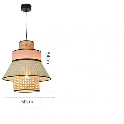 Japanese rattan chandelier with hand-woven grass shade and 3000K LED lighting in fish-shaped design