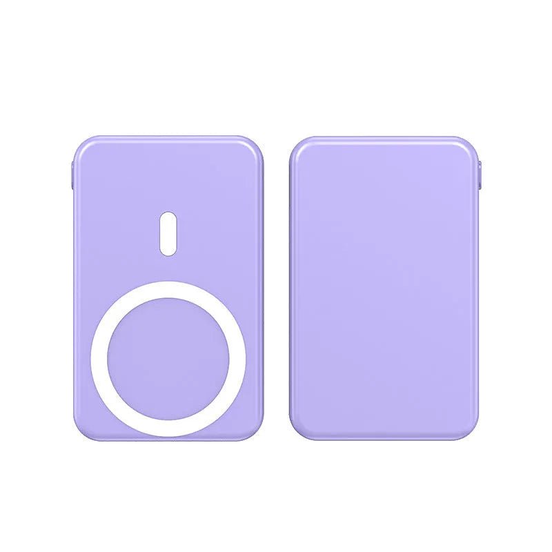 Ultra-thin 10000mAh magnetic wireless power bank in black, blue, or white, 15W fast charge for iPhone.