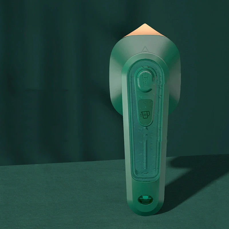 Dark green handheld portable garment ironing machine with titanium panel