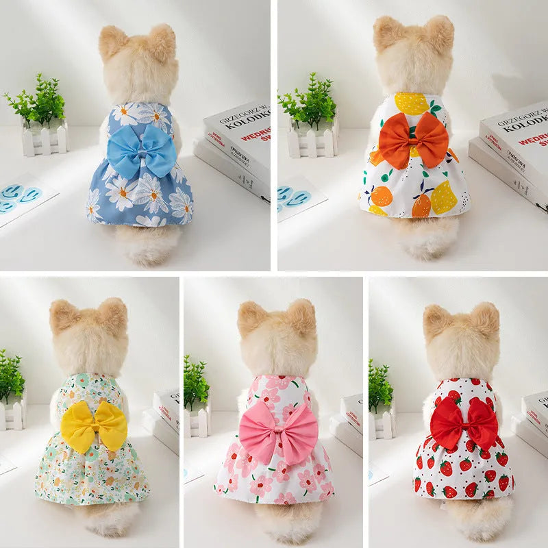 Ultra-thin polyester pet dress with floral butterfly bow decoration for dogs and cats
