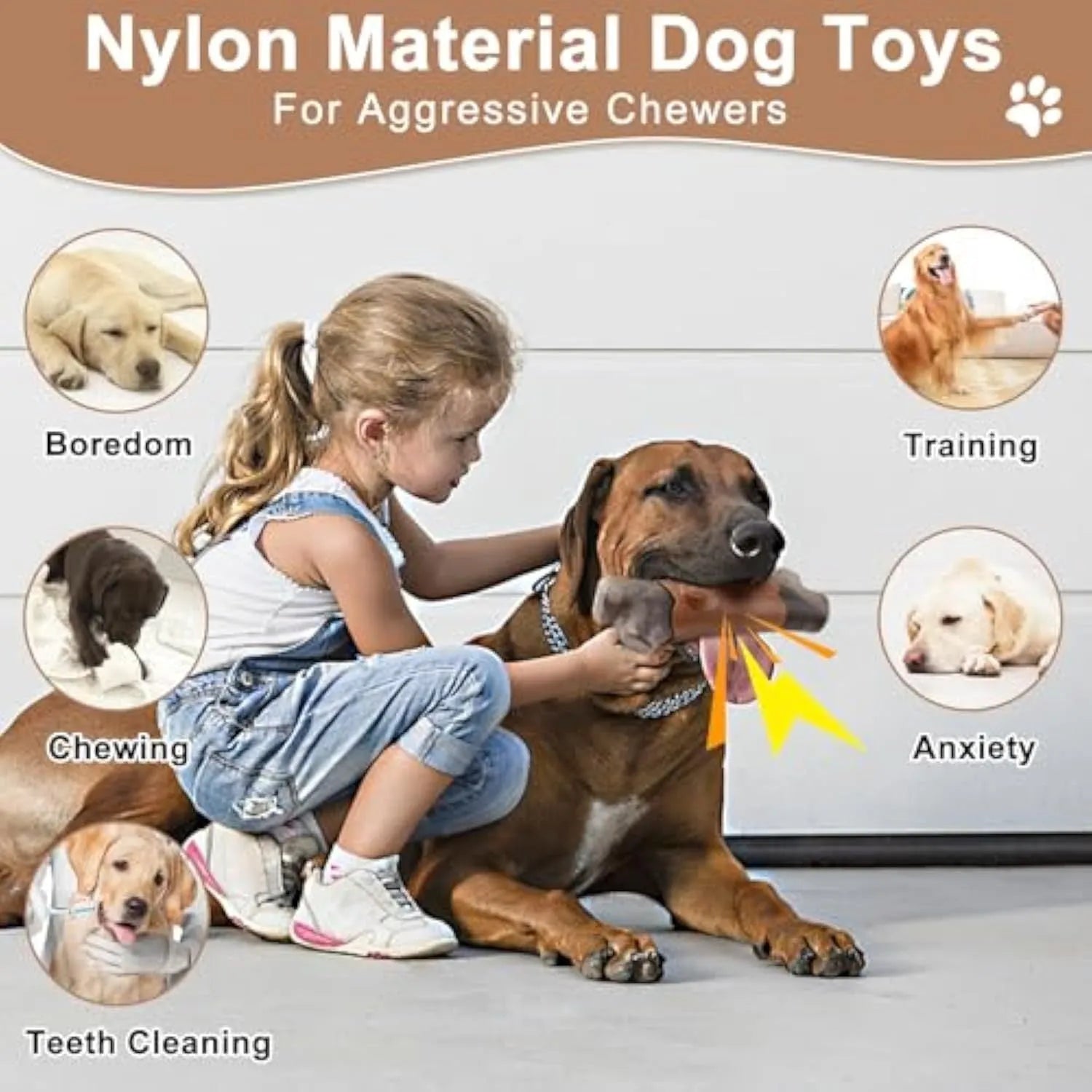 Branch-shaped nylon dog chew toy with squeaker and bacon flavour for aggressive chewers