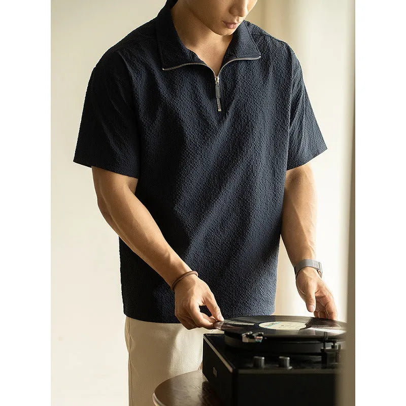 Men's loose-fit short sleeve T-shirt in cedar green, made from quick-drying ice silk polyester fabric.