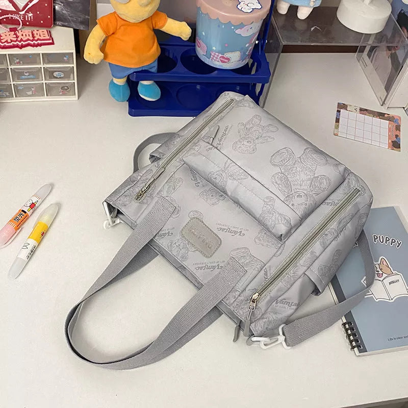 Bear print large capacity tote bag with single shoulder strap in multiple colors