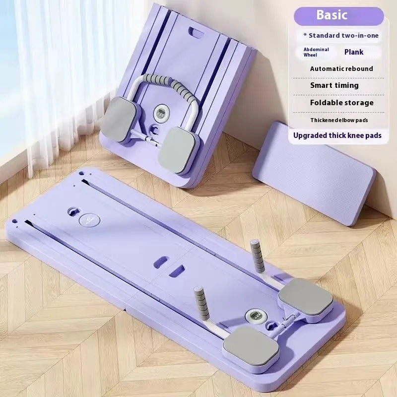 Multi-functional household fitness board with automatic rebound abdominal wheel, purple colour, dimensions 106x41x7cm