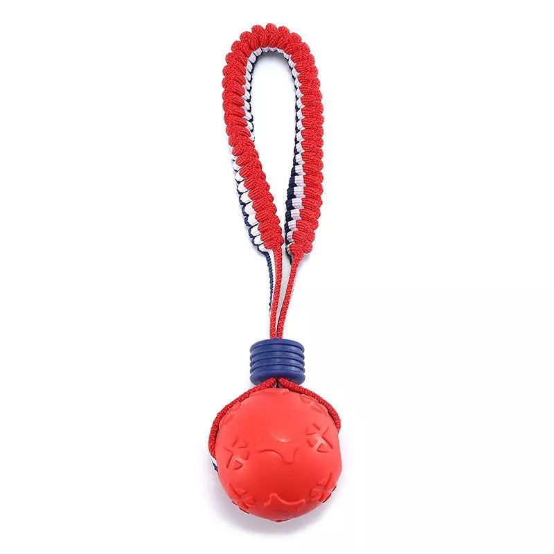 Interactive dog toy ball with rope for teeth cleaning and training