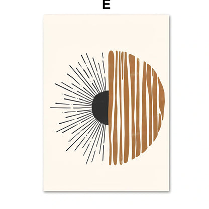 Line Leaves geometric abstract boho painting on canvas with frameless design showing precise dimensions