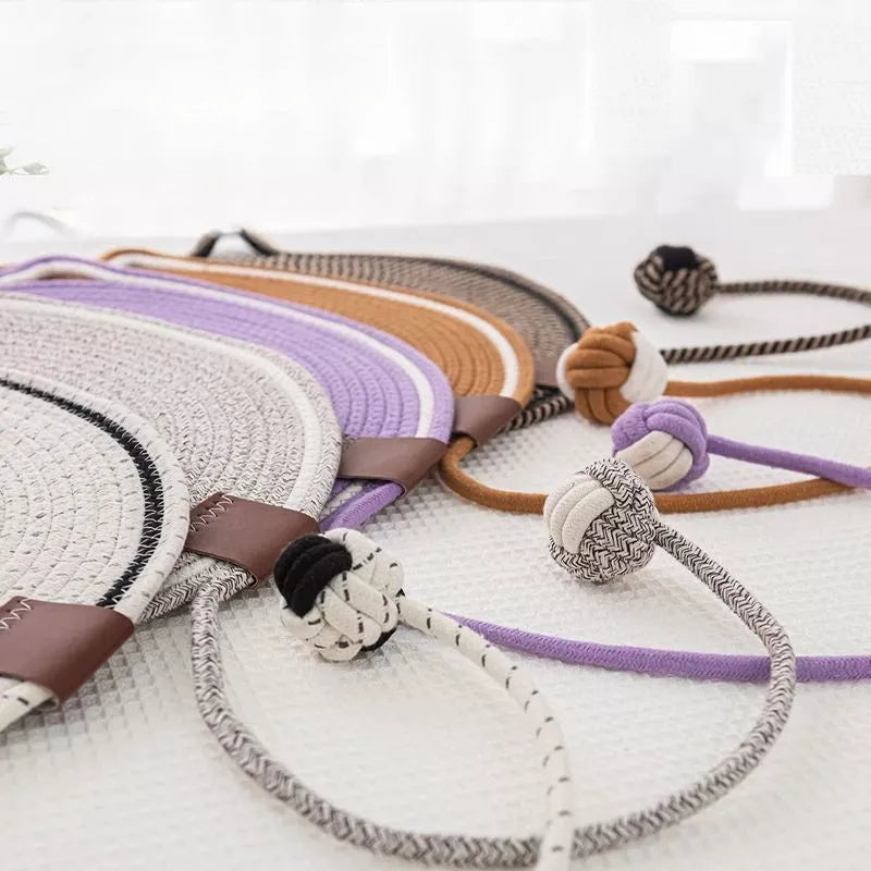 Braided cotton rope cat claw mat with integrated toy ball in various colors