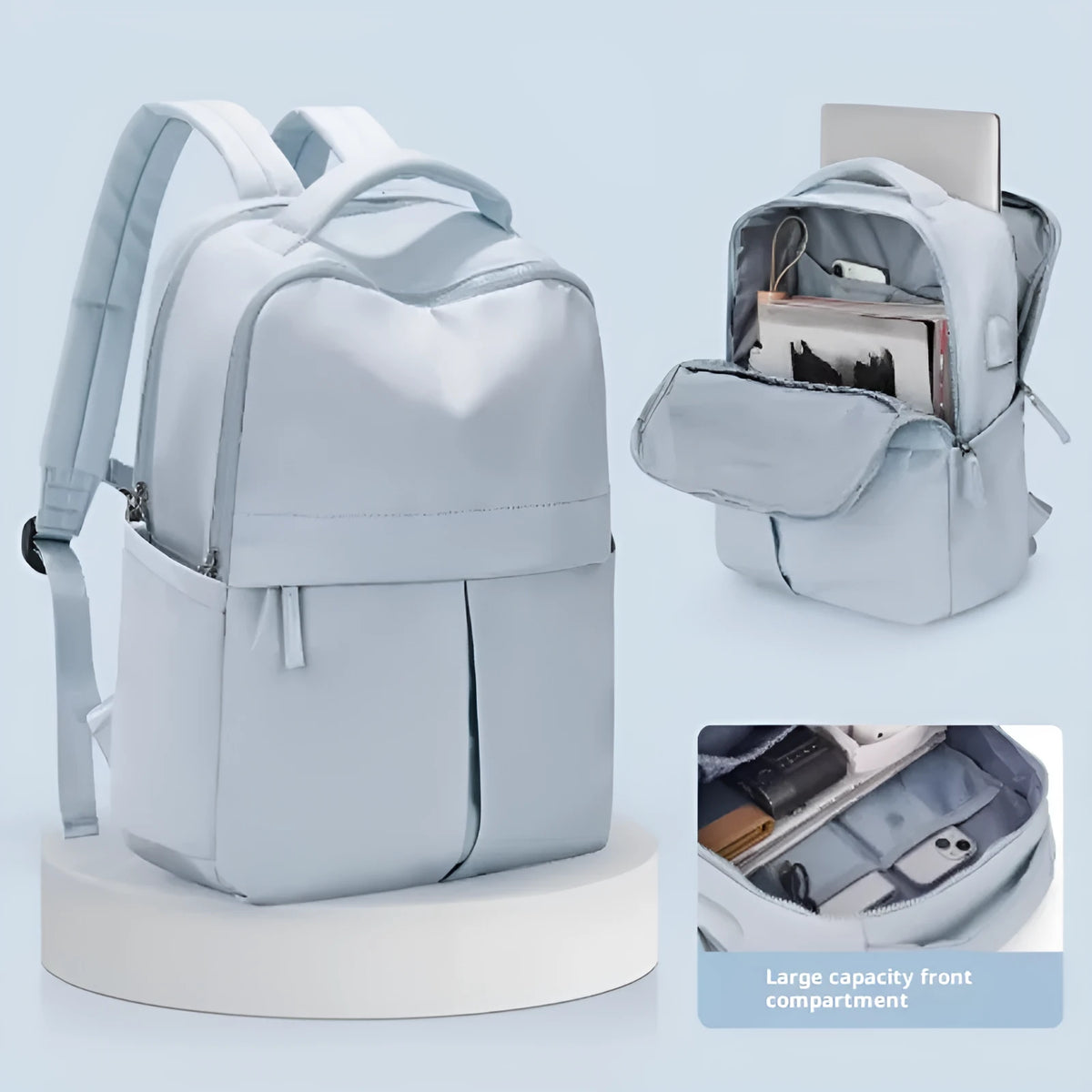 Unisex nylon travel computer backpack 43x30x13cm with laptop pocket, camera pocket, ID holder, in green, blue, or black