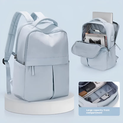 Unisex nylon travel computer backpack 43x30x13cm with laptop pocket, camera pocket, ID holder, in green, blue, or black
