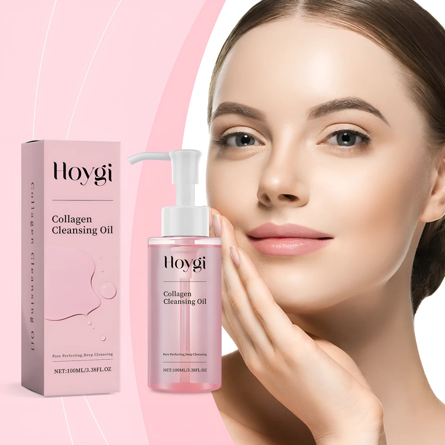 100ml bottle of collagen cleansing oil with jojoba and grape seed oils for makeup removal.