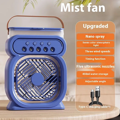Portable evaporative air cooler humidifier fan with LED night lights in black, blue, green or white