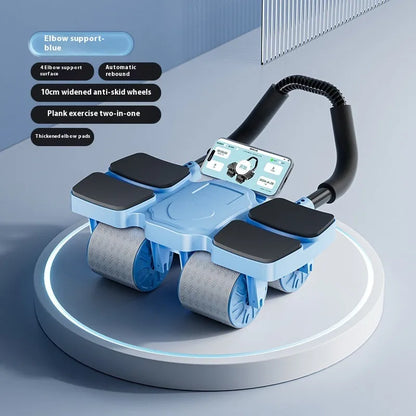 Black abdominal wheel with four polypropylene wheels and automatic rebound mechanism for core exercises