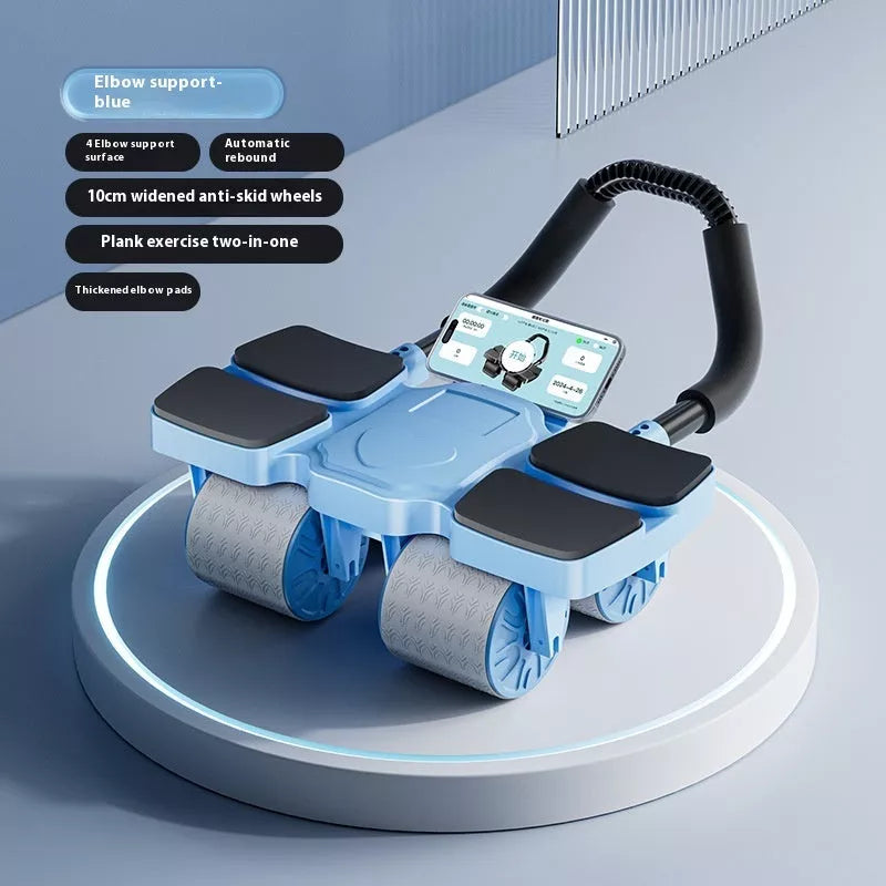 Abdominal Wheel with Automatic Rebound and APP for fitness tracking, blue color, four wheels