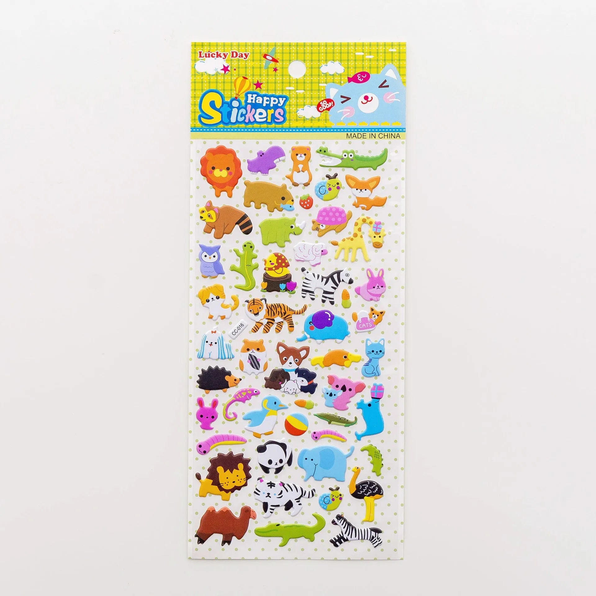 Cartoon three-dimensional bubble stickers showing colourful animal, food and pattern designs for decoration