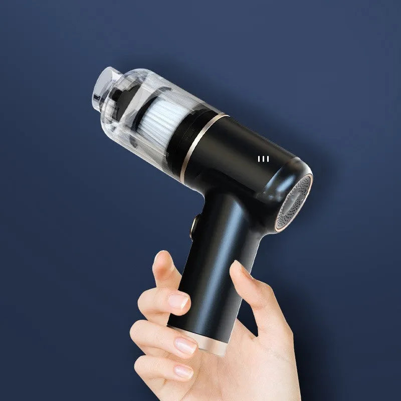 Black wireless vacuum cleaner with nozzles for car and home cleaning, 4500PA suction