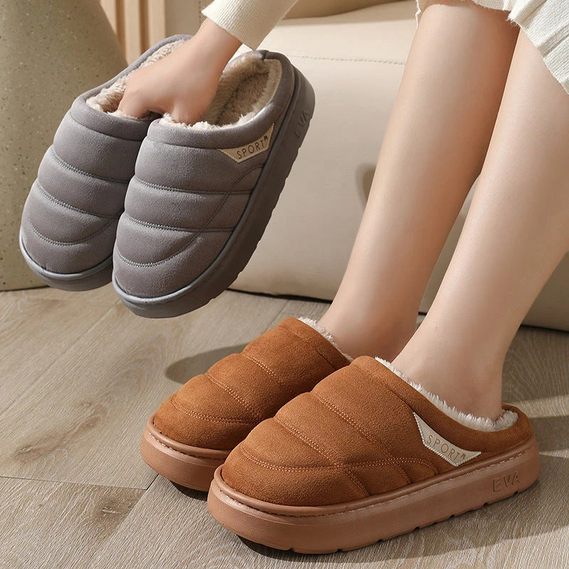 Soft and cozy winter house slippers in a variety of classic colors, featuring plush lining and thick, supportive EVA soles for ultimate indoor comfort and warmth.