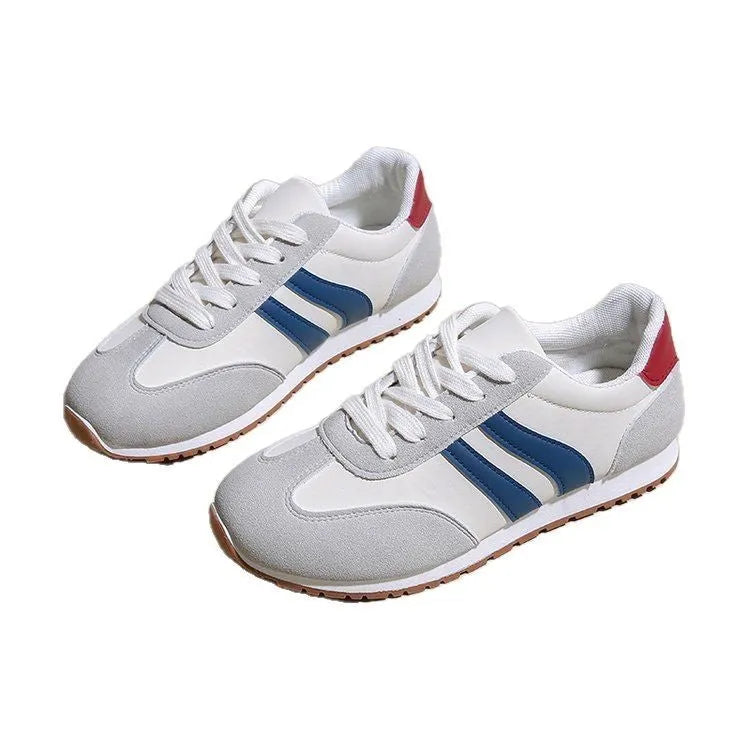 Blue and grey Cortez stripe casual sports shoes with round toe and flat rubber sole