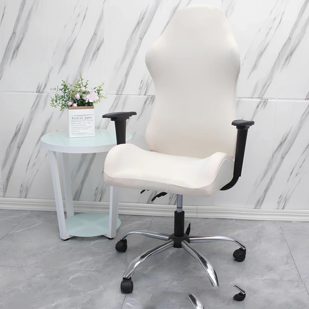 Stretch fabric gaming chair cover in navy blue colour on swivel chair