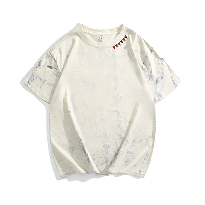 Grey tie dye pattern cotton t-shirt with loose fit and round neck collar
