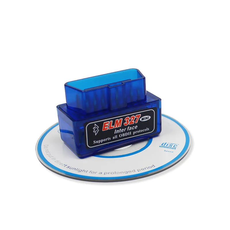 Dual-mode 5.1 Bluetooth auto fault detector on vehicle OBD2 port, compact size 45mm by 25mm by 65mm