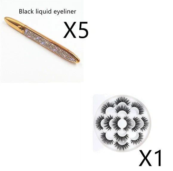 Multifunctional Self-Adhesive Eyeliner & Lashes Set with Black, Coffee, and Transparent Eyeliner Options and Full Diamond, Pearl, and Silver Lash Finishes