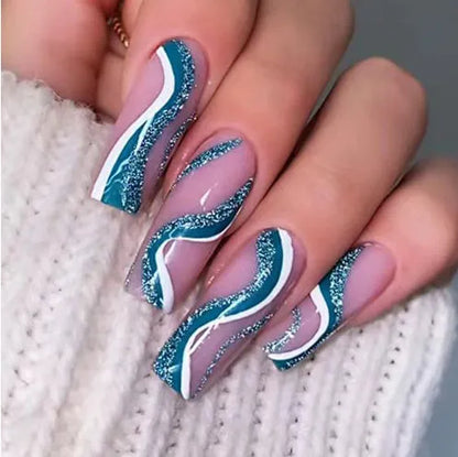 Ballet wave line detachable nail stickers with jelly glue in 24-piece or 96-piece DIY manicure sets