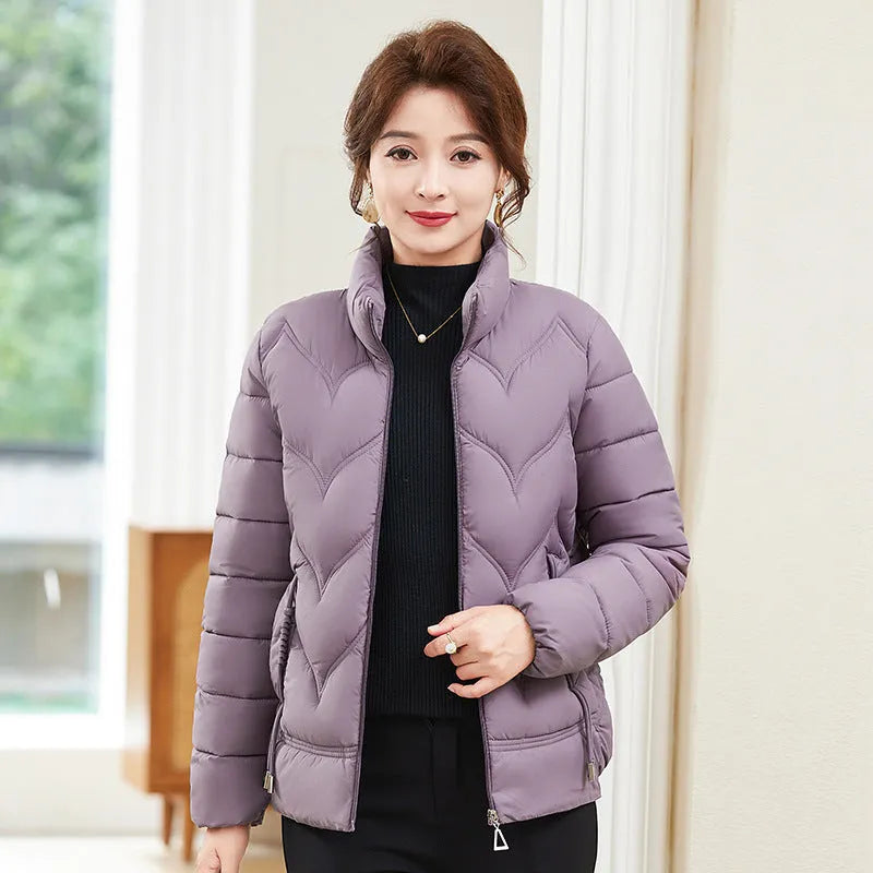 Women's long sleeve cotton coat with stand collar in solid colour, loose fit, sizes XXL to 6XL