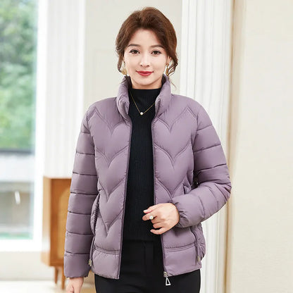 Women's long sleeve cotton coat with stand collar in solid colour, loose fit, sizes XXL to 6XL